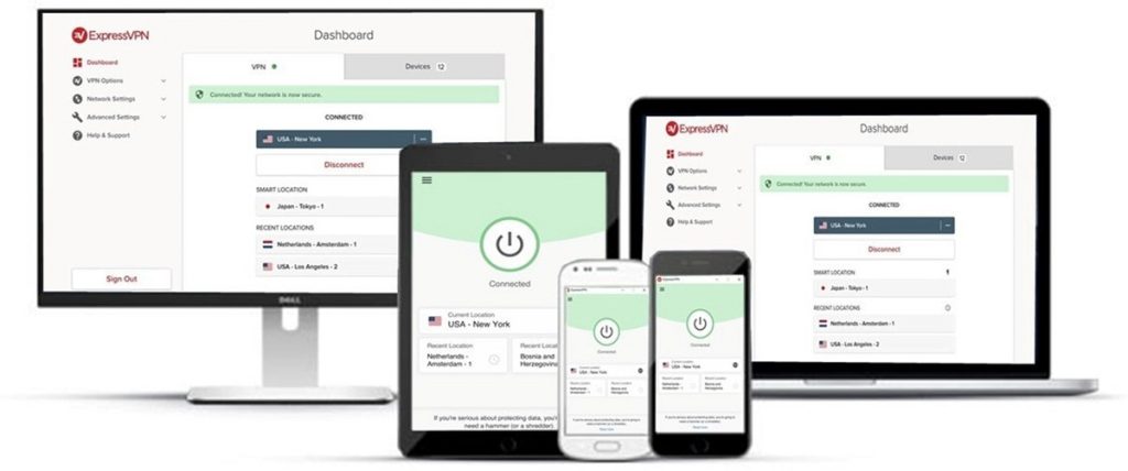 Small assortment of technological devices compatible with ExpressVPN.