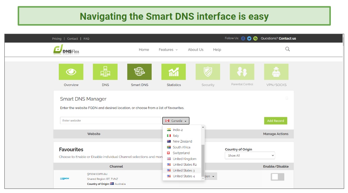 Smart DNS interface DNSFlex.