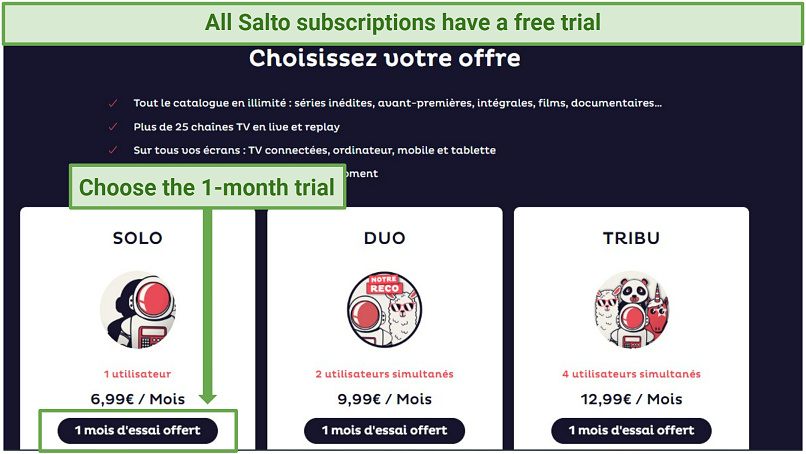 A screenshot of Salto's subscription plans