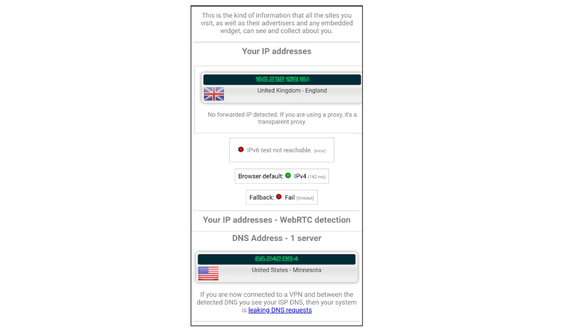 TikVPN DNS leak test