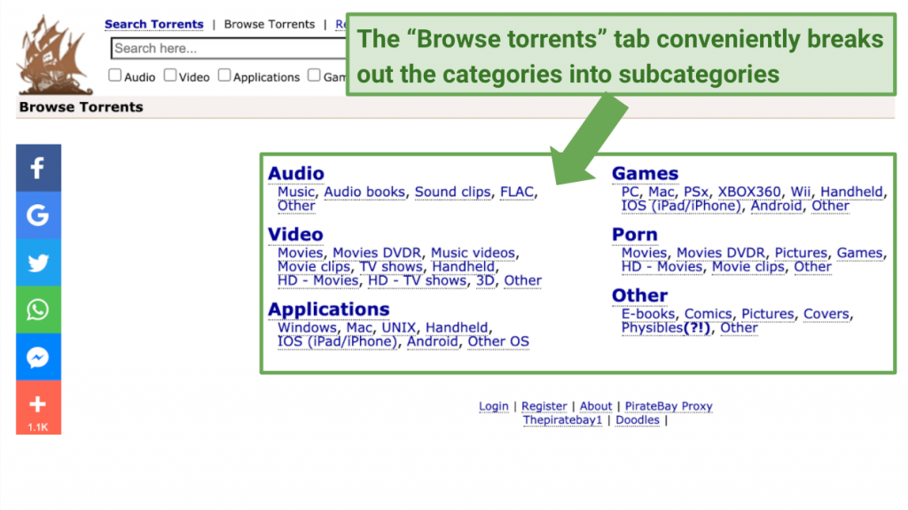 Break out categories into subcategories with Browse Torrents tab