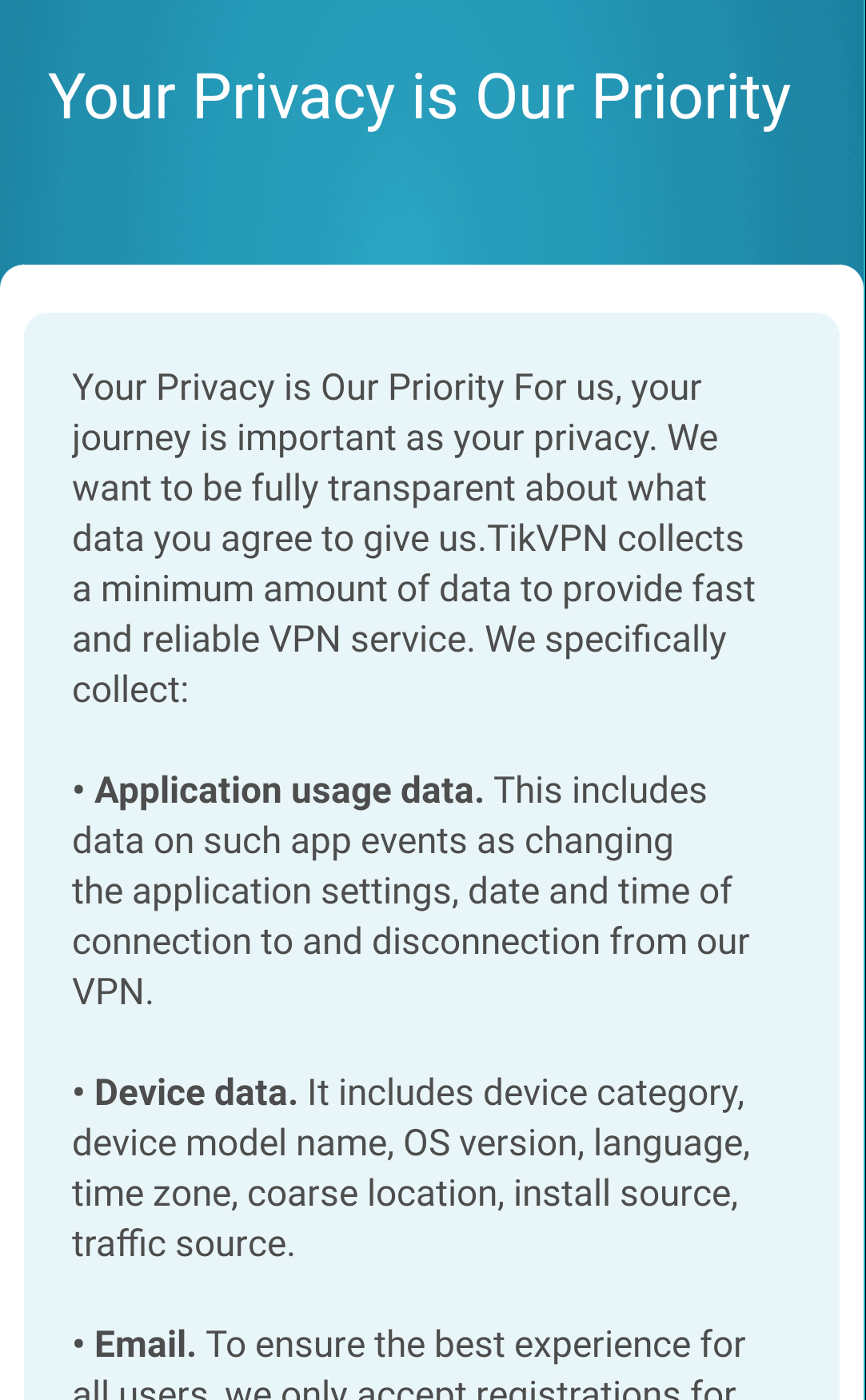 TikVPN privacy policy