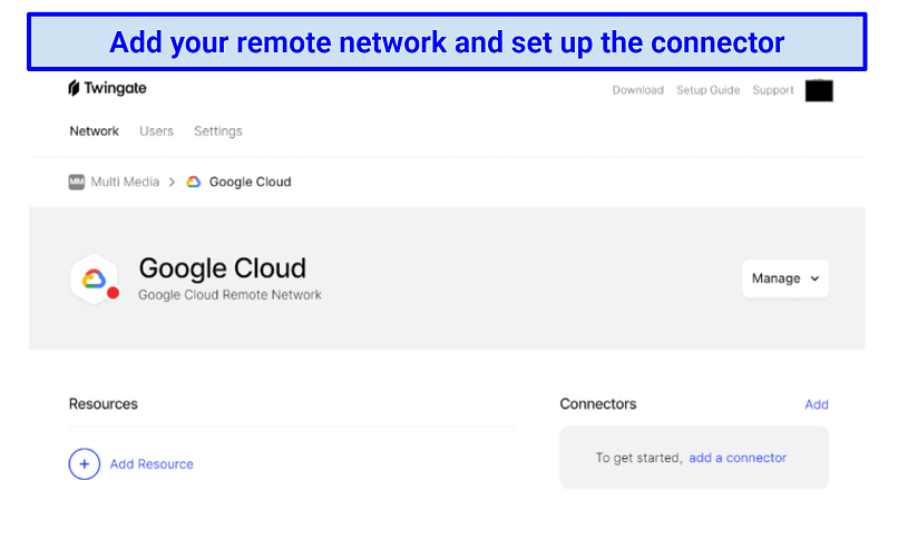 Screenshot showing addition of Google Cloud network