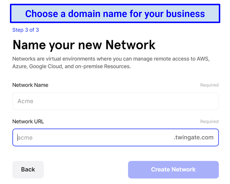 Screenshot showing Twingate domain creation