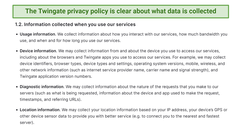 Screenshot showing Twingate privacy policy