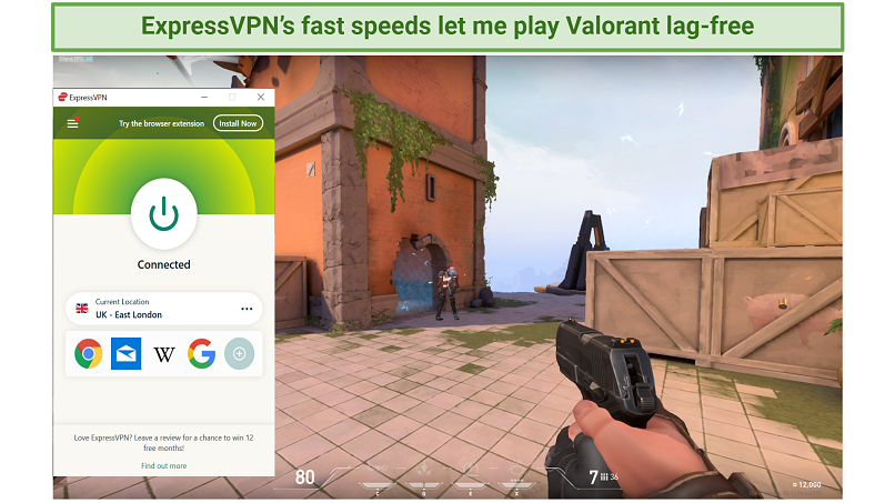 Screenshots showing ExpressVPN working well with Valorant