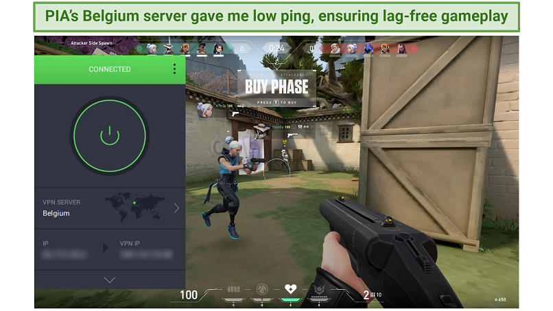 A screenshot showing Private Internet Access working with Valorant