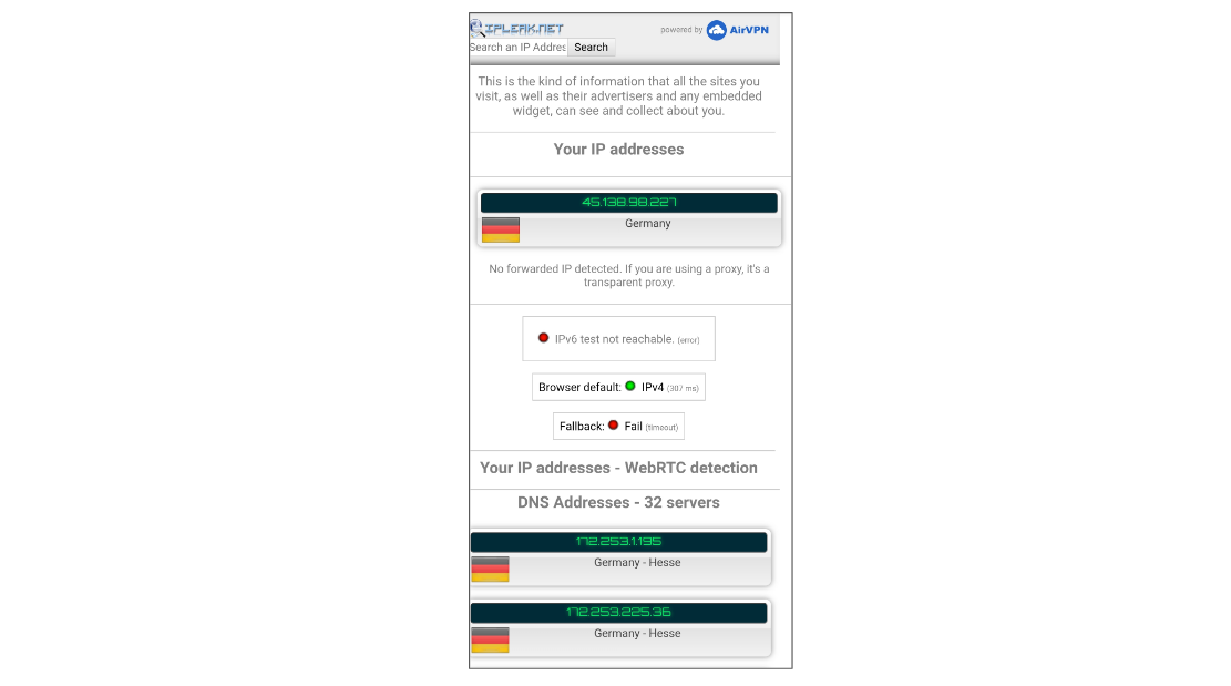 DNS leak test WideVPN