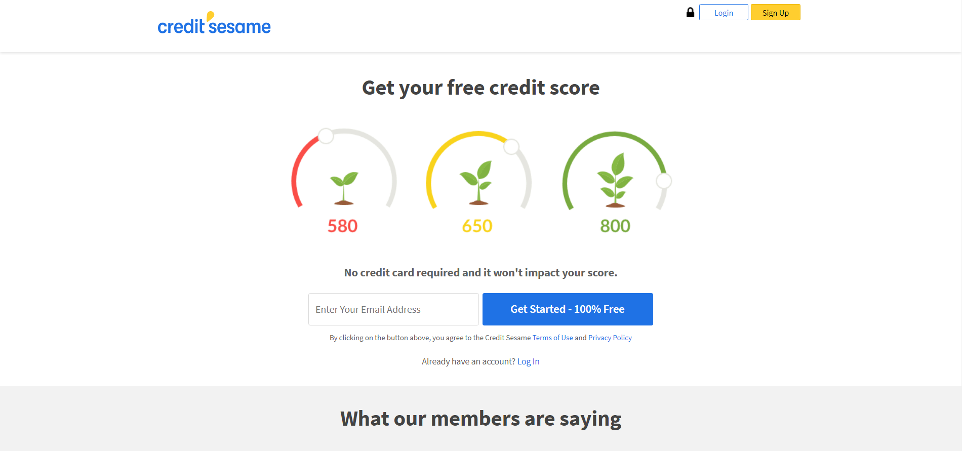 A screenshot of the Credit Sesame website homepage.