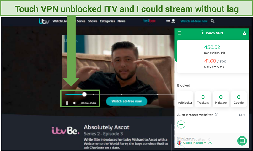 A screenshot showing I streamed ITV without any buffering