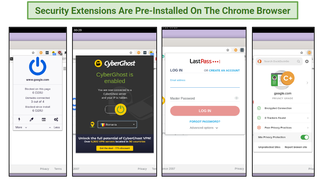 A screenshot of some of the browser extensions pre-installed on Chrome.