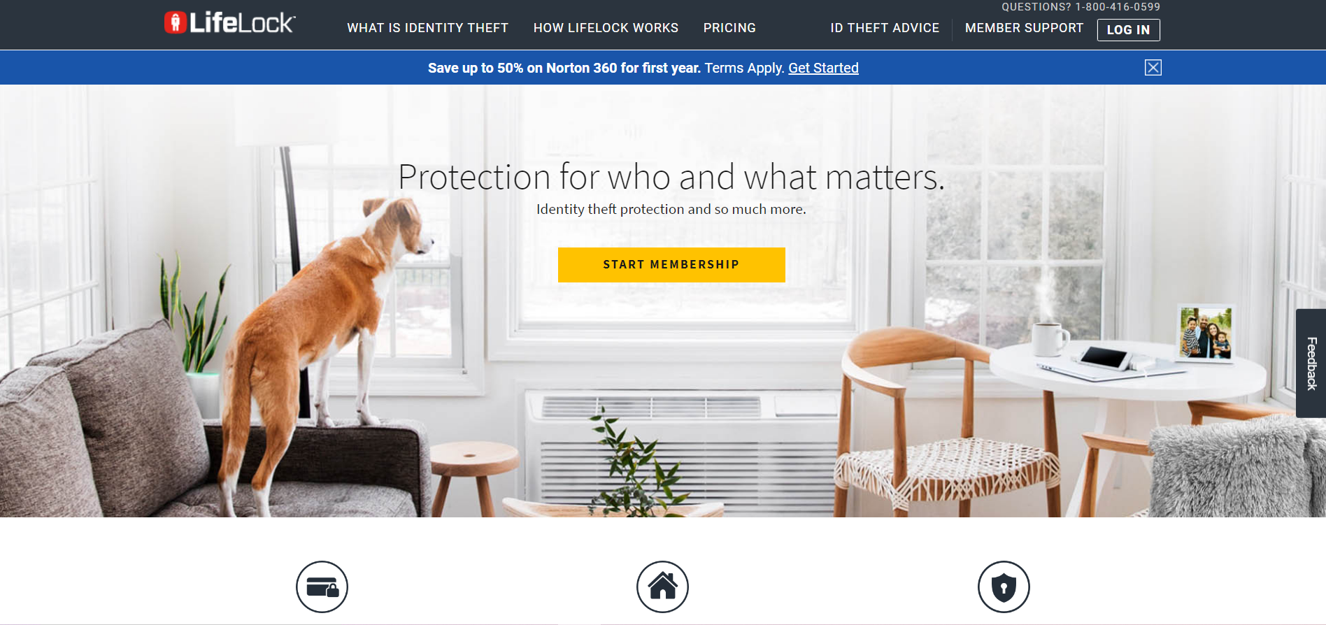 A screenshot of the LifeLock website homepage.
