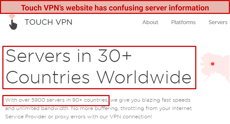 A screenshot showing Touch VPN's website has inconsistent information.