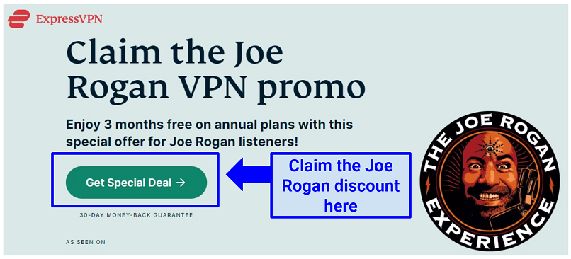 A screenshot of the Joe Rogan ExpressVPN discount page