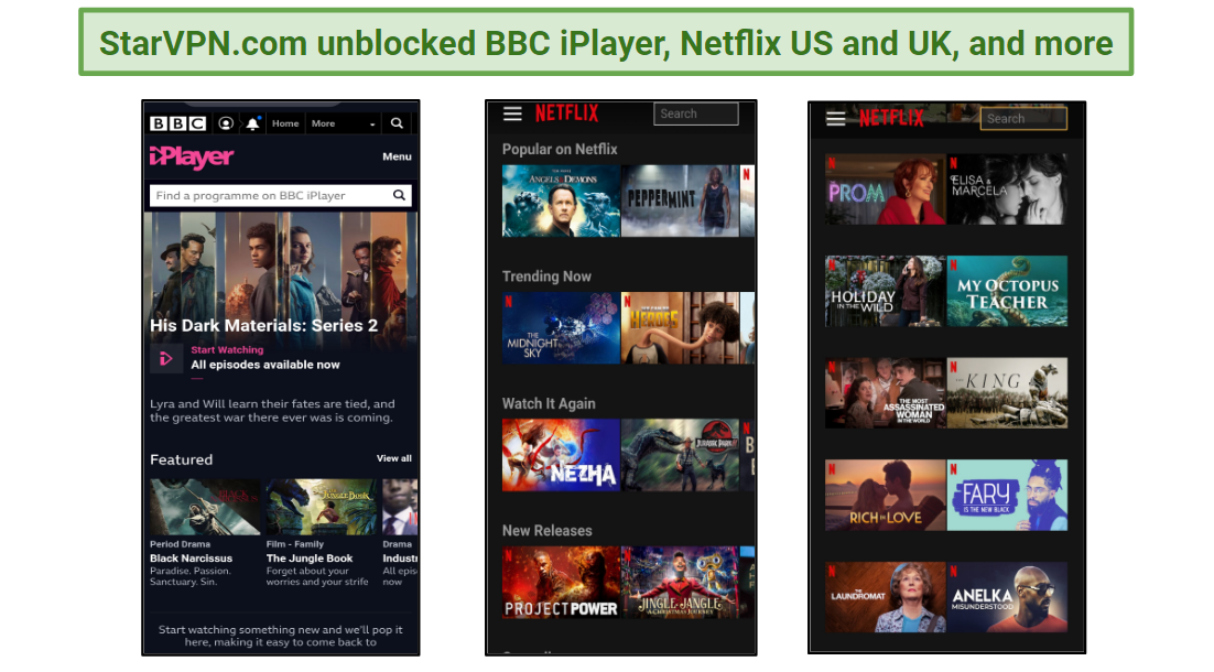 StarVPN.com unblocks popular streaming services.