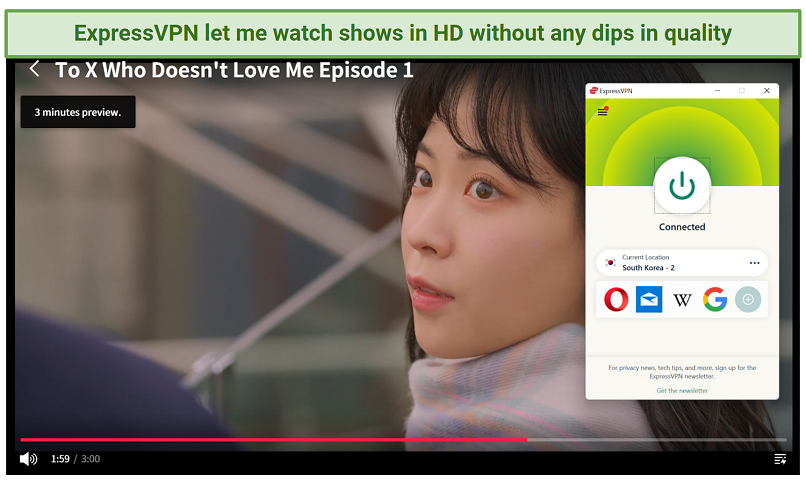 Screenshot of TVING player streaming To X Who Doesn't Love Me while connected to ExpressVPN