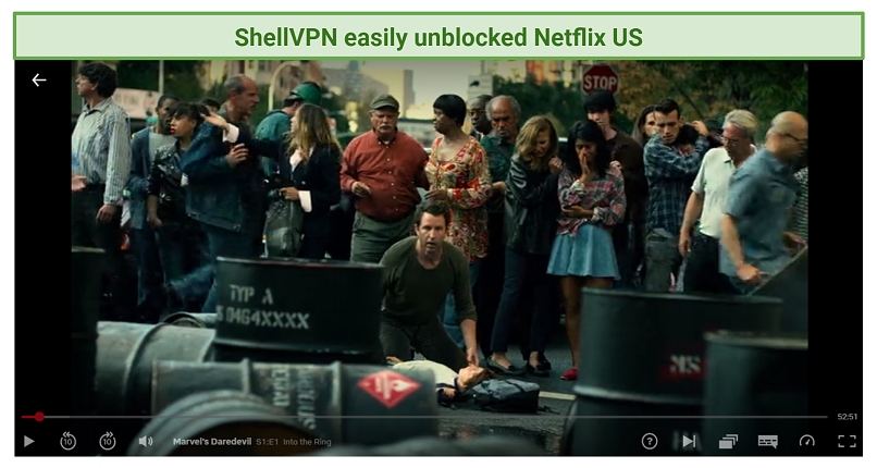 screenshot of Netflix player streaming Marvel's Daredevil unblocked with ShellVPN