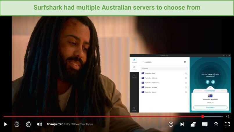 Image of Snowpiercer streaming on Netflix using Surfshark's Adelaide server