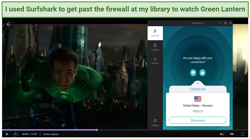 Graphic showing Green Lantern on Surfshark