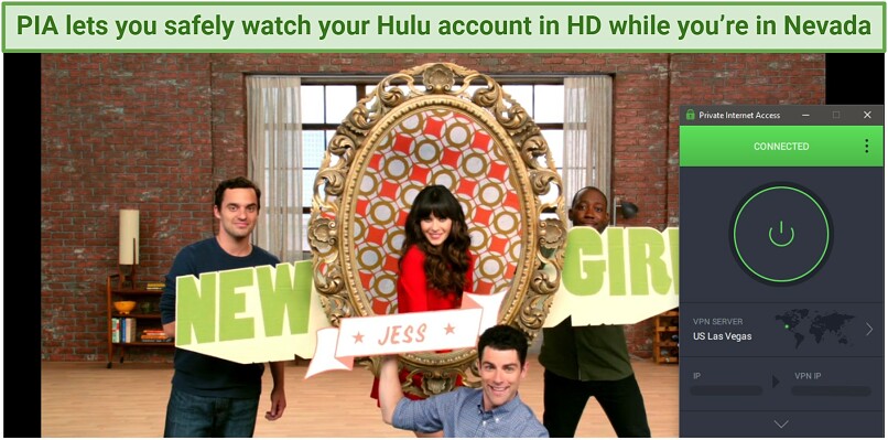 a screenshot of a show on Hulu, with PIA connected to a Las Vegas server