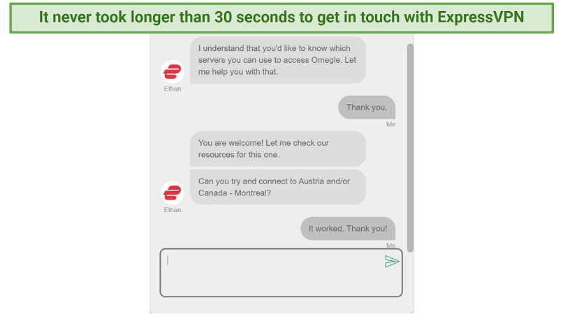 Screenshot of ExpressVPN unblocking Omegle