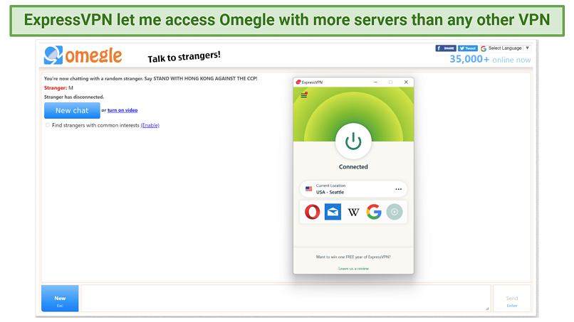Screenshot of ExpressVPN unblocking Omegle