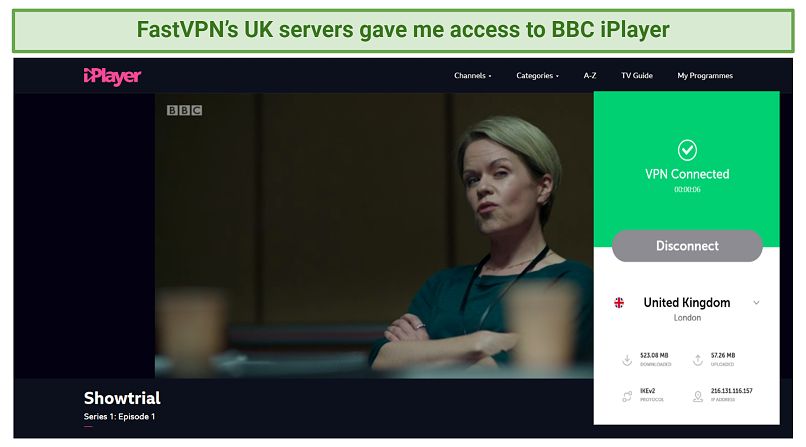 Graphic showing BBC iPlayer streaming with FastVPN  FastVPN Review