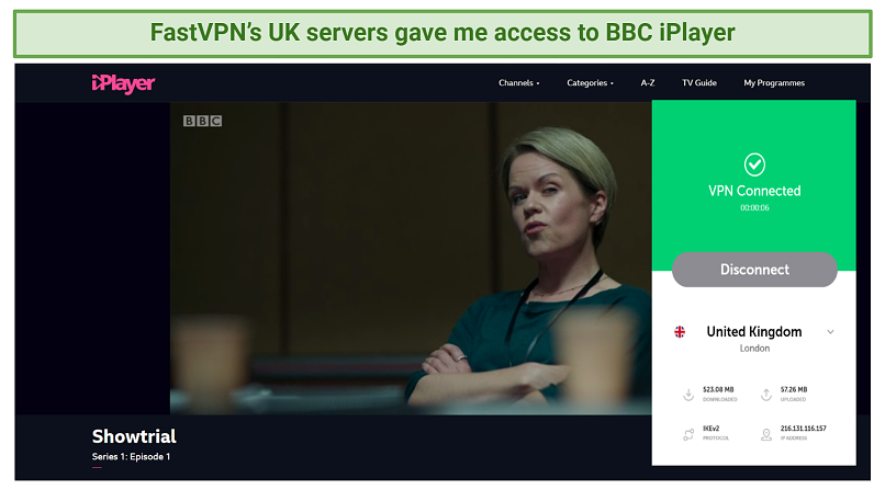 Graphic showing BBC iPlayer streaming with FastVPN FastVPN Review