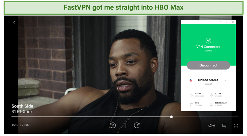 Graphic showing FastVPN accessing HBO Max