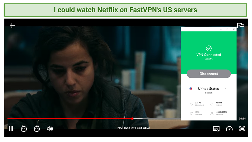 Graphic showing Netflix US using FastVPNs US server