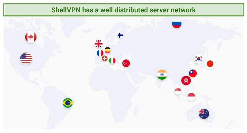 screenshot of ShellVPN's servers map