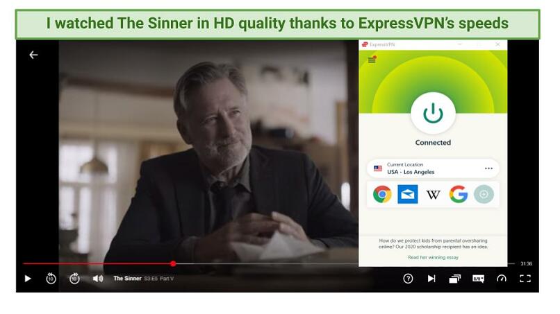 Graphic showing The Sinner streaming on Netflix using ExpressVPN
