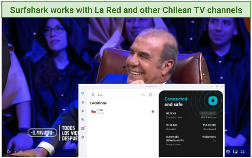 A screenshot showing Surfshark unblocking Chilean TV shows