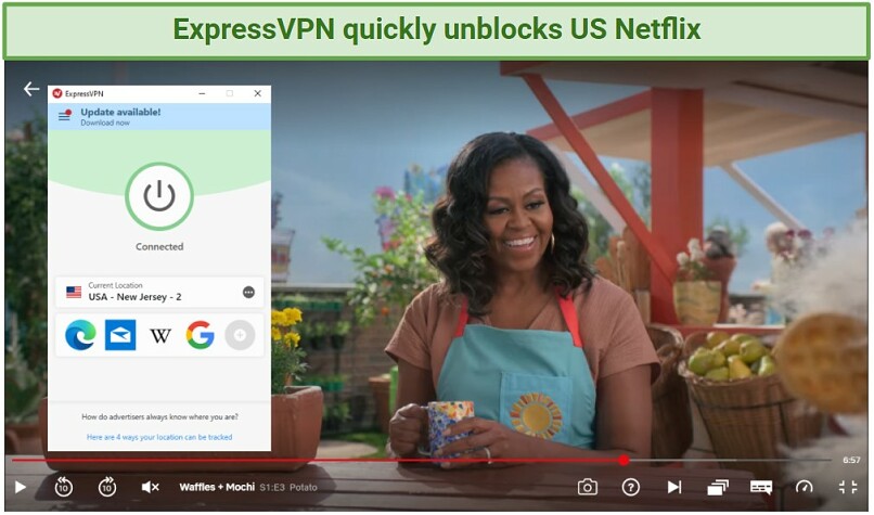 Screenshot of Waffles + Mochi streaming on Netflix player unblocked with ExpressVPN