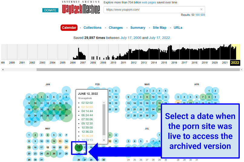 A screenshot showing you can use the Wayback Machine to unblock porn sites