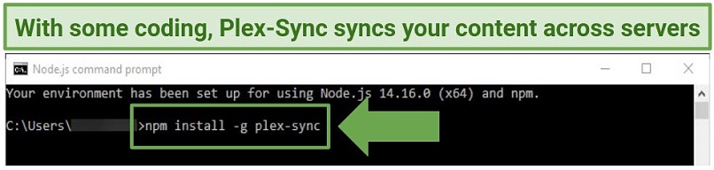 Screenshot showing the required coding to install Plex-Sync