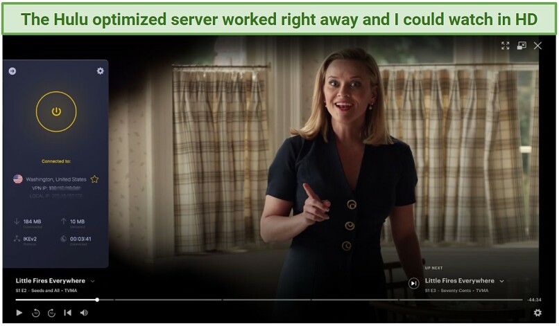 Screenshot showing CyberGhost Mac VPN unblocking Hulu.