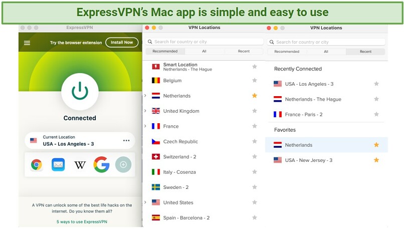 Screenshot showing ExpressVPN's user interface on Mac.
