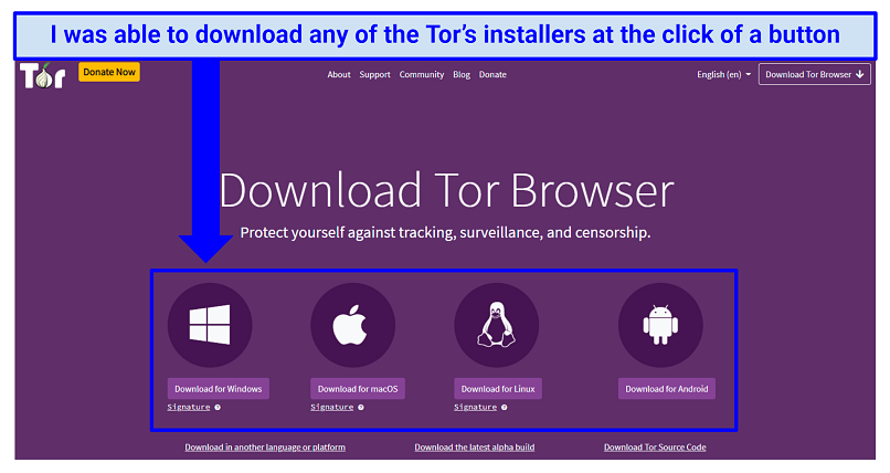 A screenshot showing how to download Tor Browser