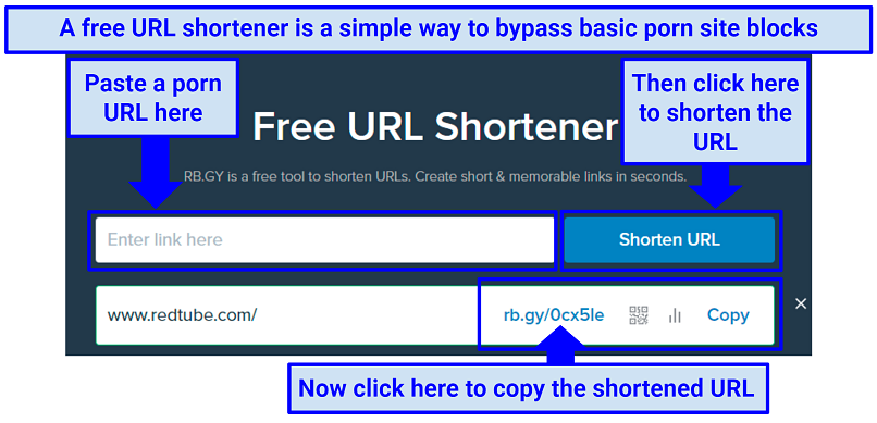A screenshot showing you can shorten a link to your porn site with just a single click of a button
