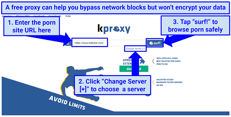 A screenshot showing how to bypass porn network blocks with a proxy