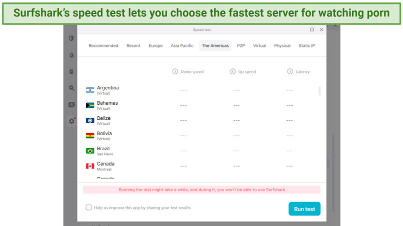 A screenshot showing Surfshark's speed test feature on its Windows app
