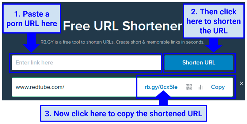 A screenshot showing you can shorten a link to your porn site with just a couple of clicks