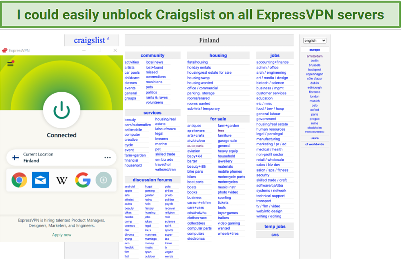 Graphic showing ExpressVPN on Craigslist