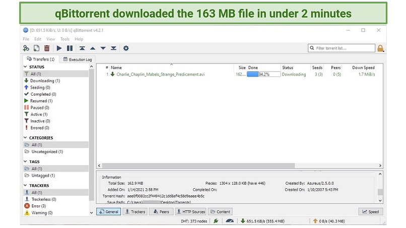 Screenshot of a file download on qBittorrent