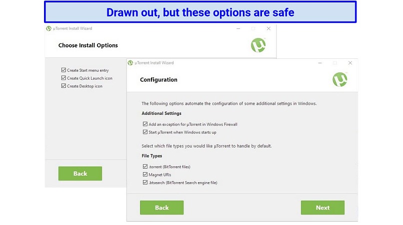 Screenshot showing the last two steps in the uTorrent installation process