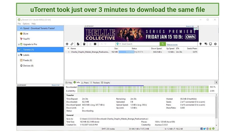 Screenshot of a file download on uTorrent