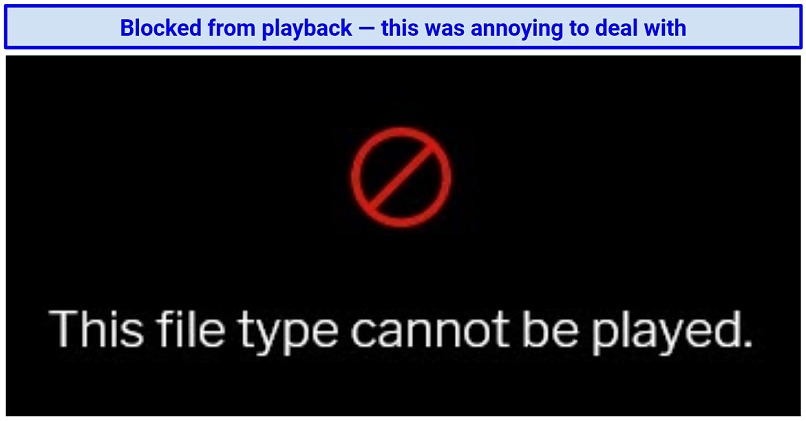 Screenshot showing uTorrent Web's playback error message