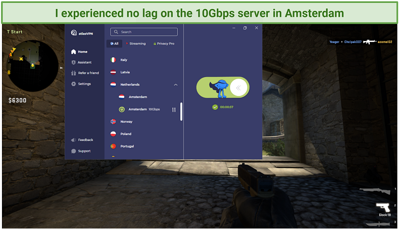Screenshot of gaming with Atlas VPN