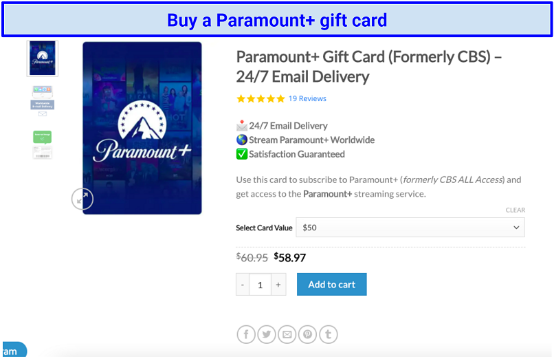 a screenshot of a Paramount+ gift card purchase